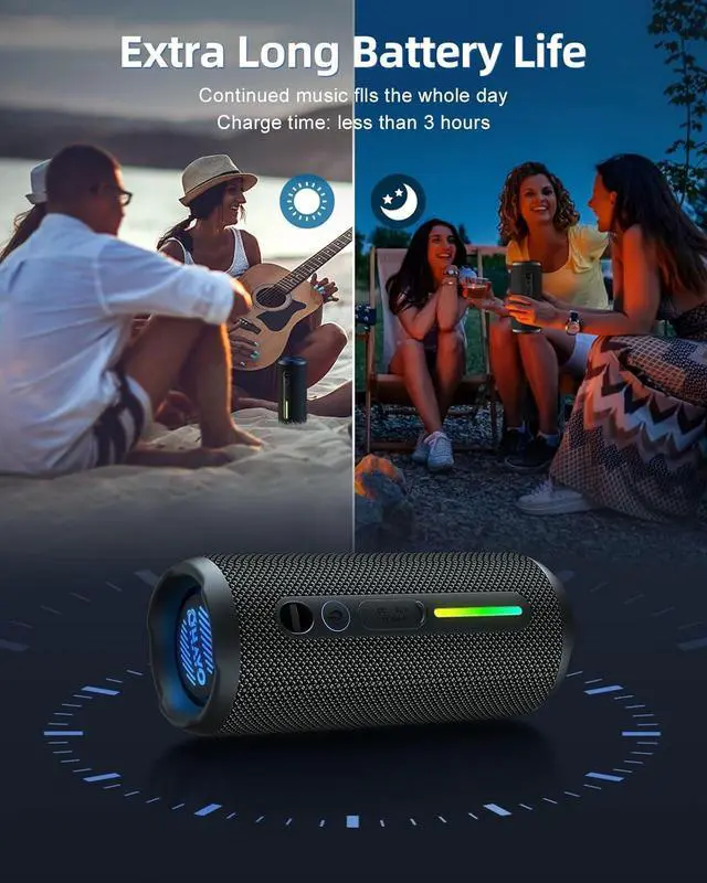 Alt view image 7 of 7 - OHAYO Portable Bluetooth Speaker, Wireless Bass Speaker with 24W Loud Sound, IPX7 Waterproof, Bluetooth 5.3, RGB Lights, AUX&TF-Card, Stereo Pairing, Gift Ideas for Home/Outdoor/Party