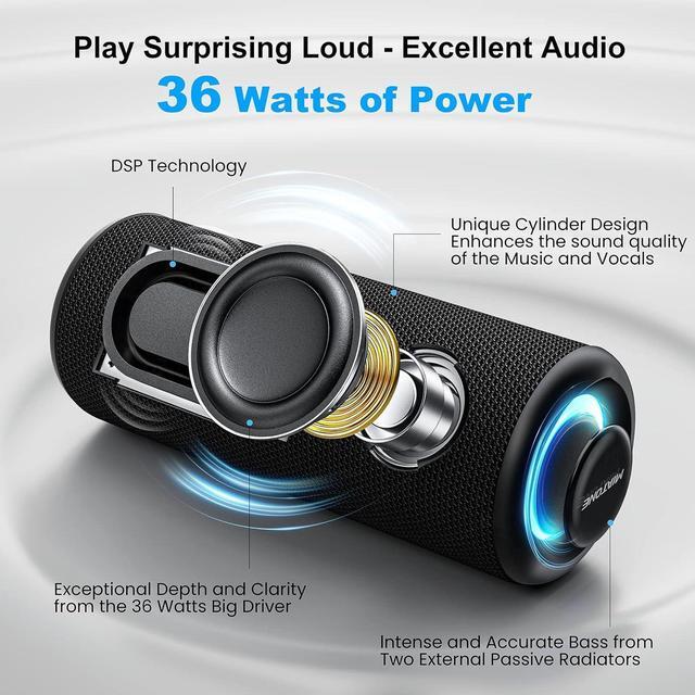 Alt view image 2 of 7 - MIATONE Bluetooth Speakers 36W Portable Speaker with Stereo Sound Bass, Bluetooth 5.3 Wireless USB Type C Outdoor, 5000mAh 16H Playtime IPX7 Waterproof, Color Lights Speaker (Black)