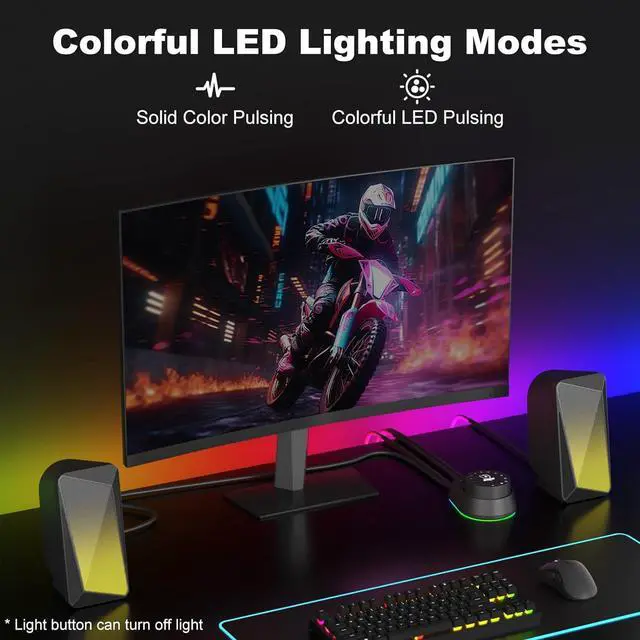 Alt view image 3 of 7 - SOULION 2.0 Computer Speakers, USB Powered & 3.5 mm AUX Bluetooth Speakers for Desktop Monitor, LED Flame Lights & Easy-Control Pod, Gaming Speakers for Laptop Tablet Phone - Black