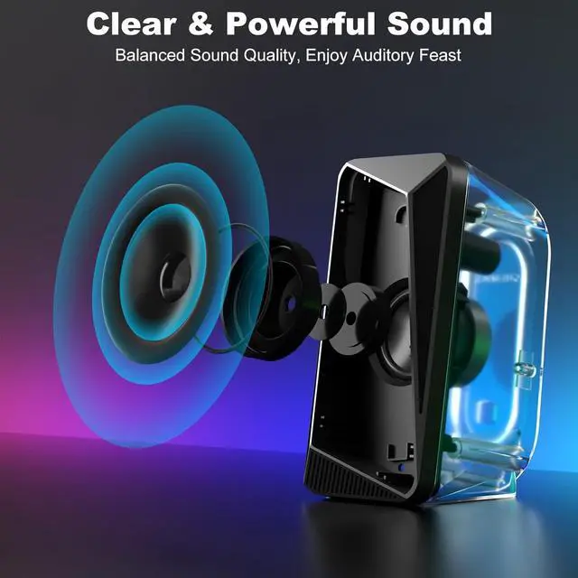 Alt view image 2 of 7 - SOULION 2.0 Computer Speakers, USB Powered & 3.5 mm AUX Bluetooth Speakers for Desktop Monitor, LED Flame Lights & Easy-Control Pod, Gaming Speakers for Laptop Tablet Phone - Black