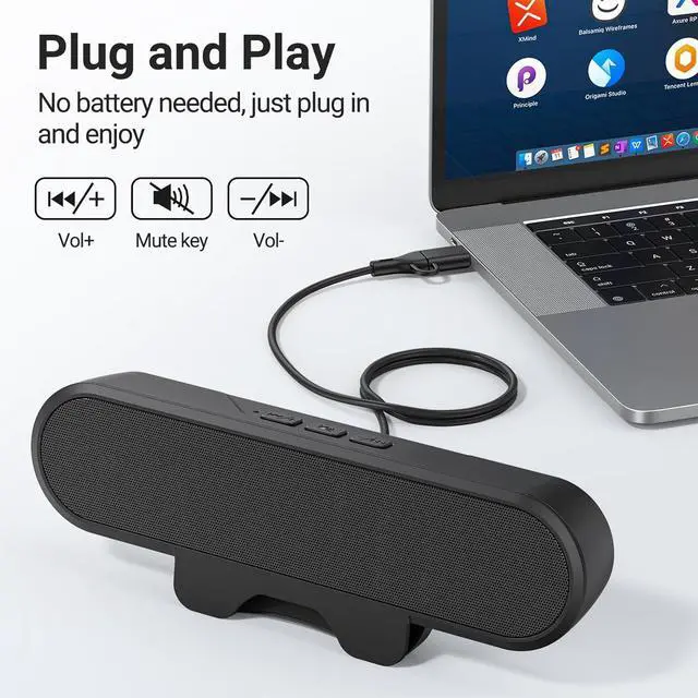 Alt view image 3 of 6 - INGA Computer Speakers for Desktop PC, USB Monitor Speaker Bar with Clip-On, Wired Desk Speakers with HD Stereo Loud Sound, Laptop Speaker Mini Sound Bar, Easily Clamps to Monitor