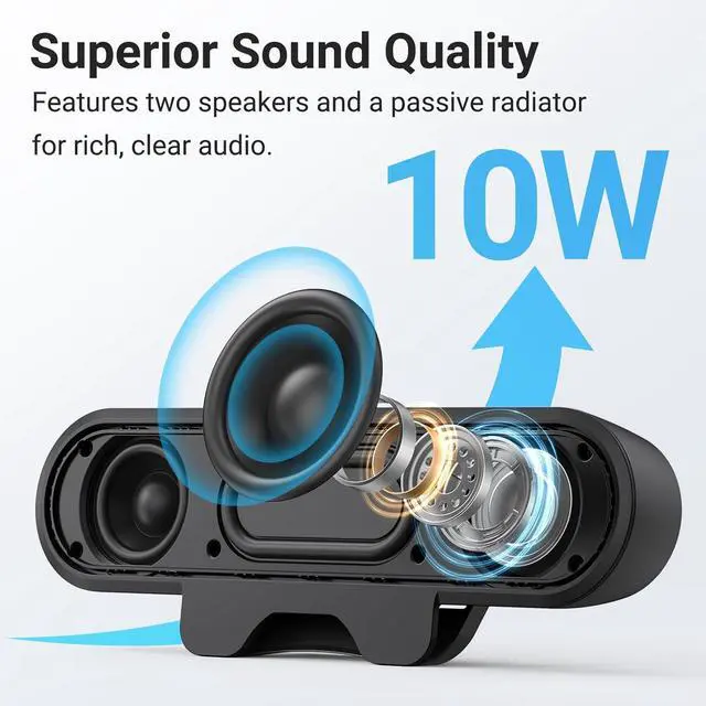 Alt view image 4 of 6 - INGA Computer Speakers for Desktop PC, USB Monitor Speaker Bar with Clip-On, Wired Desk Speakers with HD Stereo Loud Sound, Laptop Speaker Mini Sound Bar, Easily Clamps to Monitor