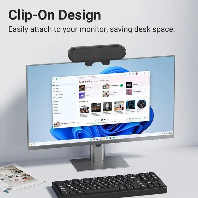 Alt view image 2 of 6 - INGA Computer Speakers for Desktop PC, USB Monitor Speaker Bar with Clip-On, Wired Desk Speakers with HD Stereo Loud Sound, Laptop Speaker Mini Sound Bar, Easily Clamps to Monitor