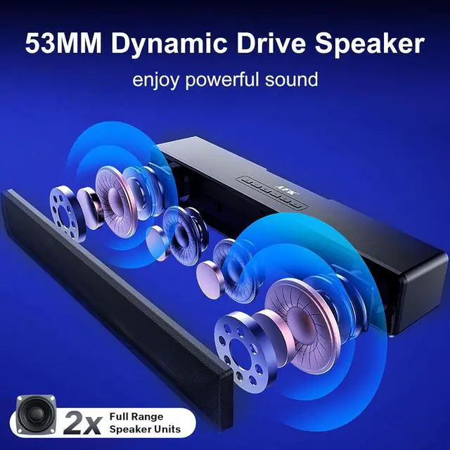 Alt view image 3 of 6 - AFK Computer Speakers, Computer Sound Bar with RGB Lights, USB Powered PC Speakers with Stereo Sound, Bluetooth 5.1 and 3.5mm Aux-in,Gaming Speakers for Desktop