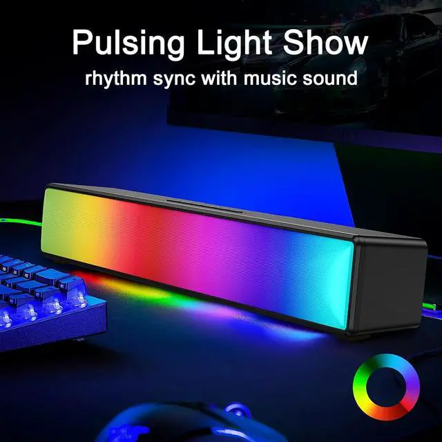Alt view image 2 of 6 - AFK Computer Speakers, Computer Sound Bar with RGB Lights, USB Powered PC Speakers with Stereo Sound, Bluetooth 5.1 and 3.5mm Aux-in,Gaming Speakers for Desktop