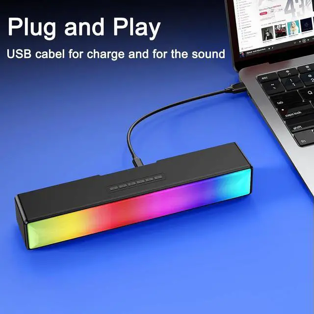 Alt view image 6 of 6 - AFK Computer Speakers, Computer Sound Bar with RGB Lights, USB Powered PC Speakers with Stereo Sound, Bluetooth 5.1 and 3.5mm Aux-in,Gaming Speakers for Desktop