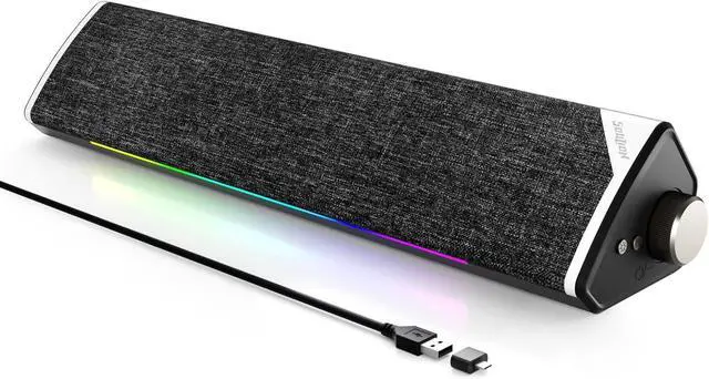 Main image of SOULION R60 Bluetooth Computer Speakers, USB Plug-N-Play PC Speakers with LED Dynamic Light, Surround Sound Soundbar Speaker with Rotary Switch for Desktop Laptop (USB-C to USB Adapter Included)