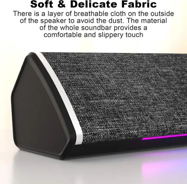 Alt view image 7 of 7 - SOULION R60 Bluetooth Computer Speakers, USB Plug-N-Play PC Speakers with LED Dynamic Light, Surround Sound Soundbar Speaker with Rotary Switch for Desktop Laptop (USB-C to USB Adapter Included)