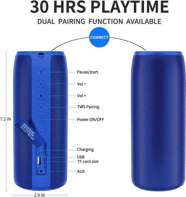 Alt view image 5 of 7 - Bluetooth Speaker,MusiBaby M88 Speaker,Speakers Bluetooth Wireless,Dual Pairing, Bluetooth 5.0,Loud Stereo Sound,Booming Bass,30H Playtime for Home& Outdoor Party,Beach,Portable Speaker,Gifts(Blue)
