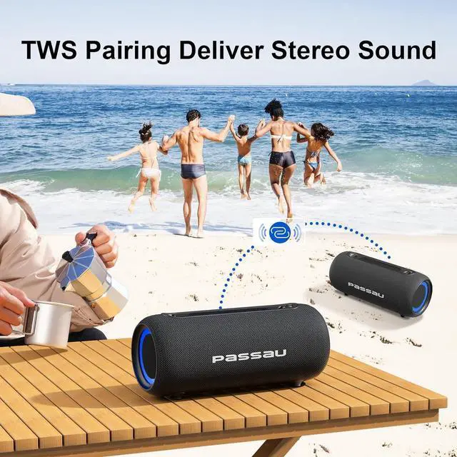 Alt view image 5 of 7 - Passau Portable Bluetooth Speakers Loud 40W Peak Stereo Sound, Passive Radiators-Deep Bass, All Day Playtime, Adjustable Strap, BT5.3, IPX5 Wireless Speaker RGB Lights for Indoor Outdoor