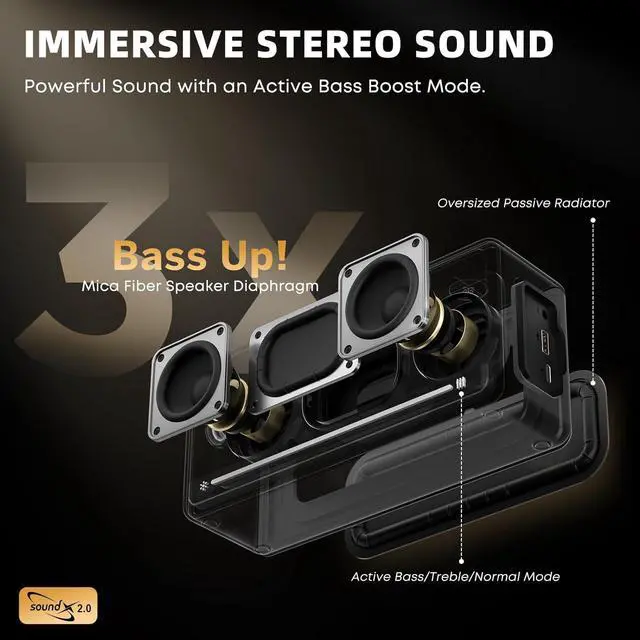 Alt view image 2 of 7 - Portable Bluetooth Speakers, IP67 Waterproof Wireless Speaker with Lights, 40W Loud Stereo Sound, Active Extra Bass, Bluetooth 5.3, Dual Pairing, 12H Playtime for Home, Party, Outdoor, Beach, Travel