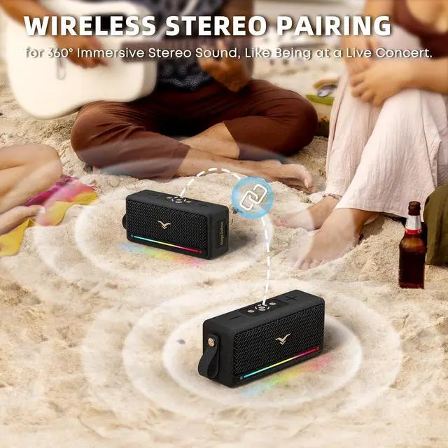 Alt view image 5 of 6 - Bluetooth Speaker, Retro Speakers Bluetooth Wireless, Portable Bluetooth Speaker Loud with Deep Bass, IP67 Waterproof, LED Lights, Stereo Pairing