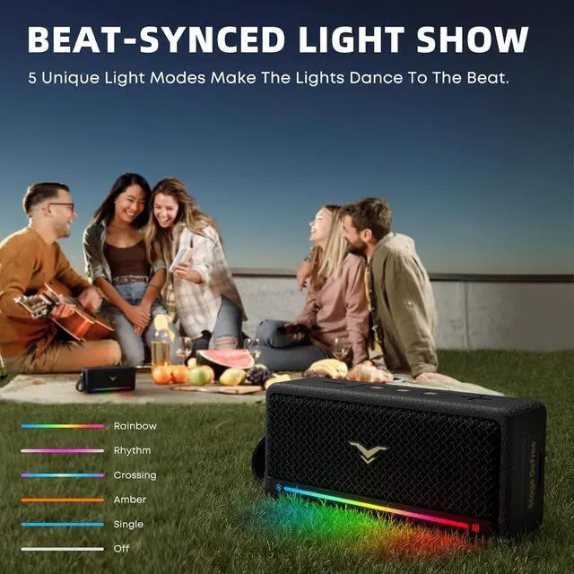 Alt view image 6 of 7 - Portable Bluetooth Speakers, IP67 Waterproof Wireless Speaker with Lights, 40W Loud Stereo Sound, Active Extra Bass, Bluetooth 5.3, Dual Pairing, 12H Playtime for Home, Party, Outdoor, Beach, Travel