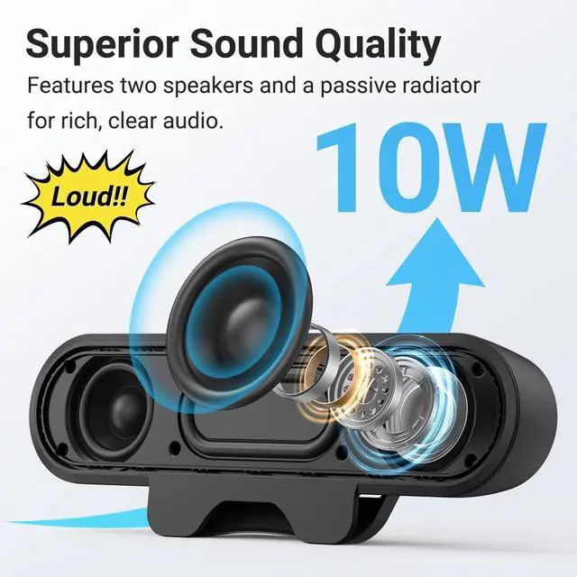 Alt view image 2 of 7 - Inwa Computer Speakers for Desktop PC, USB Monitor Speaker Bar with Clip-On, Wired Desk Speakers with HD Stereo Loud Sound, Laptop Speaker Mini Sound Bar, Easily Clamps to Monitor