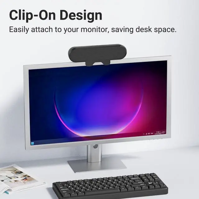 Alt view image 3 of 7 - Inwa Computer Speakers for Desktop PC, USB Monitor Speaker Bar with Clip-On, Wired Desk Speakers with HD Stereo Loud Sound, Laptop Speaker Mini Sound Bar, Easily Clamps to Monitor