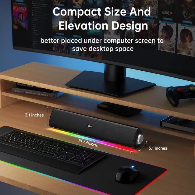 Alt view image 7 of 7 - Bluetooth Computer Speakers for Desktop, 20W Stereo Sound, 3.5 mm Aux-in Connection, Wireless Battery Powered PC Speakers for Laptop, Tablet, Gaming