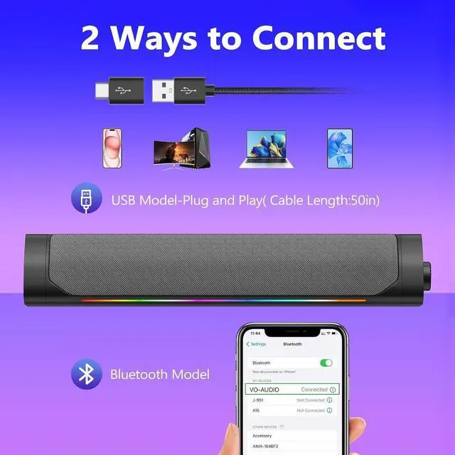 Alt view image 3 of 6 - Computer Speakers for Desktop Pc,Bluetooth PC Speakers with Headphone Output,2 Ways Connect Monitor Desktop Speakers for Windows,Linux,Mac Air/Pro Phones(USB-C to USB Adapter Included)