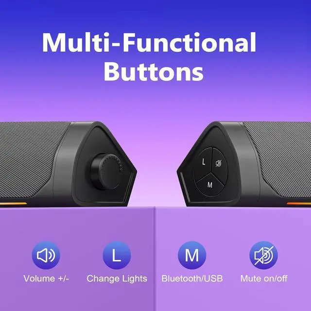 Alt view image 5 of 6 - Computer Speakers for Desktop Pc,Bluetooth PC Speakers with Headphone Output,2 Ways Connect Monitor Desktop Speakers for Windows,Linux,Mac Air/Pro Phones(USB-C to USB Adapter Included)