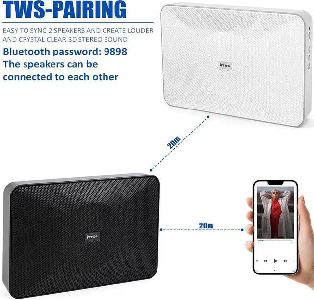 Alt view image 4 of 7 - Bluetooth Speaker White 60W, with AUX3.5mm/USB Port for PC and TV, Speaker Can be Hung on The Wall, Suitable for Small Stores (Pin:9898)