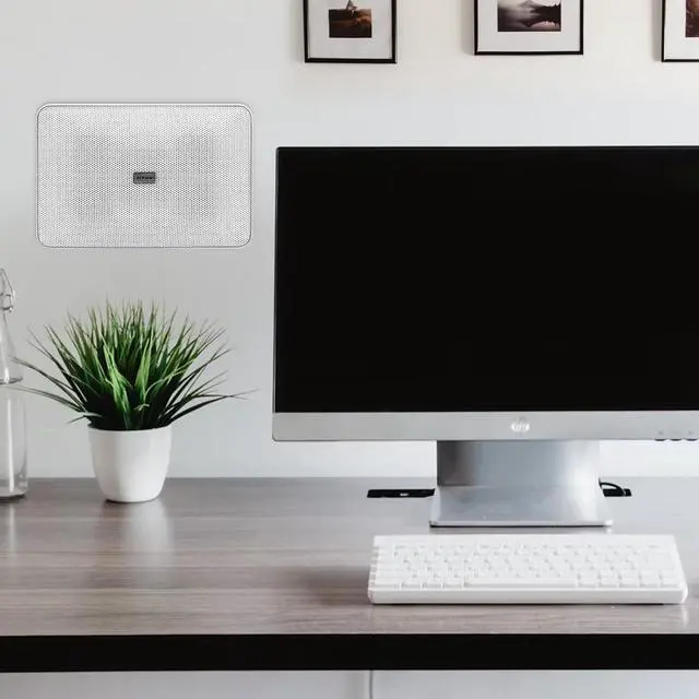 Alt view image 5 of 7 - Bluetooth Speaker White 60W, with AUX3.5mm/USB Port for PC and TV, Speaker Can be Hung on The Wall, Suitable for Small Stores (Pin:9898)