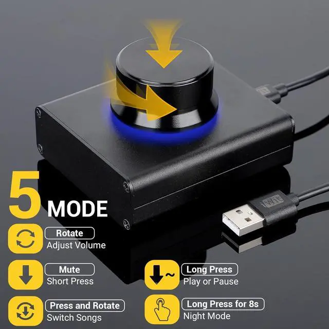 Alt view image 3 of 7 - DROK USB Volume Knob, Big PC Computer Speaker Volume Control Audio External USB Volume Control Knob with 1-Key Mute Function Support Win7 8 10 XP Mac Vista Android, Black