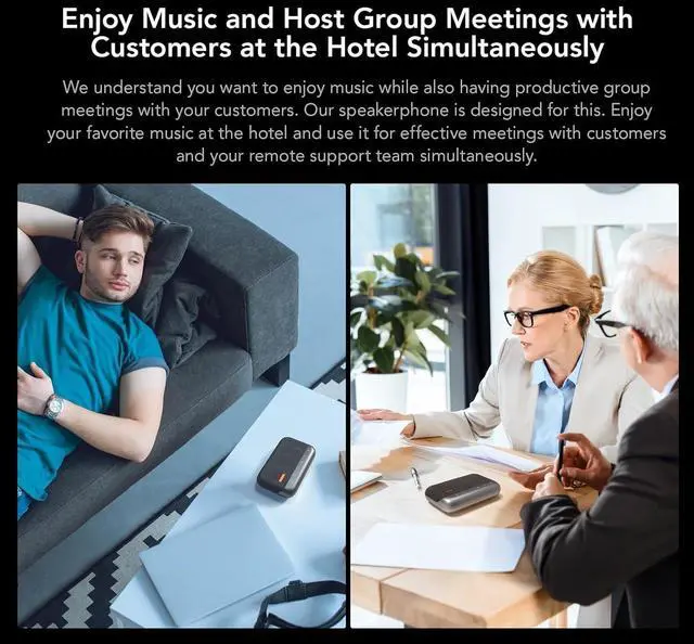 Alt view image 3 of 7 - NUROUM A05B(2nd Gen) Bluetooth Conference Speaker and Microphone, Portable Wireless Speakerphone with Noise Canceling Mic, 16ft Voice Picked Up Computer Speakers for Desktop PC/Laptop/Business Trips