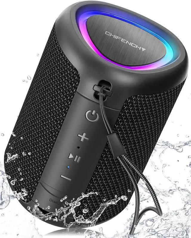 Main image of Portable Bluetooth Speaker with Lights, Stocking Stuffers, Powerful Crystal Clear Sound, IPX5 Waterproof, All Day Playtime, BT 5.3, TWS Paring, Small Wireless Speaker for Outdoor, White Elephant Gifts