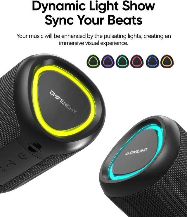 Alt view image 3 of 7 - Portable Bluetooth Speaker with Lights, Stocking Stuffers, Powerful Crystal Clear Sound, IPX5 Waterproof, All Day Playtime, BT 5.3, TWS Paring, Small Wireless Speaker for Outdoor, White Elephant Gifts