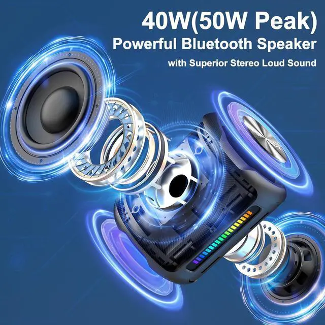 Alt view image 2 of 7 - PoP voice Portable Wireless Bluetooth Speaker,40W(50W) Peak Stereo Sound Shower Speaker,IPX7 Waterproof Speaker with Deep Bass,RGB Light,Preset EQ,TWS,for Home/Camping/Gifts, BT5.3 Speaker,Up to 24H