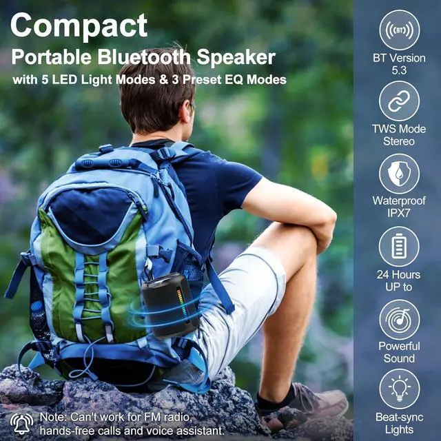Alt view image 6 of 7 - PoP voice Portable Wireless Bluetooth Speaker,40W(50W) Peak Stereo Sound Shower Speaker,IPX7 Waterproof Speaker with Deep Bass,RGB Light,Preset EQ,TWS,for Home/Camping/Gifts, BT5.3 Speaker,Up to 24H