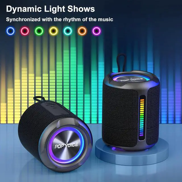 Alt view image 4 of 7 - PoP voice Portable Wireless Bluetooth Speaker,40W(50W) Peak Stereo Sound Shower Speaker,IPX7 Waterproof Speaker with Deep Bass,RGB Light,Preset EQ,TWS,for Home/Camping/Gifts, BT5.3 Speaker,Up to 24H
