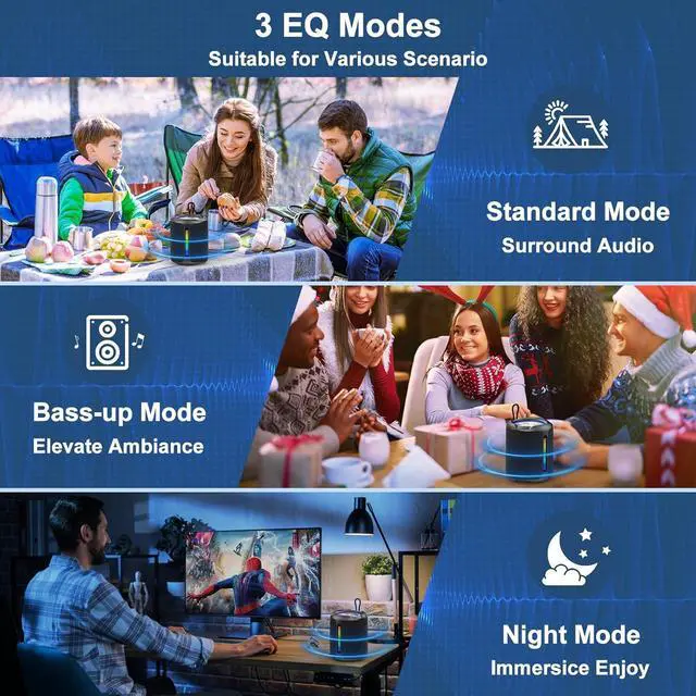 Alt view image 7 of 7 - PoP voice Portable Wireless Bluetooth Speaker,40W(50W) Peak Stereo Sound Shower Speaker,IPX7 Waterproof Speaker with Deep Bass,RGB Light,Preset EQ,TWS,for Home/Camping/Gifts, BT5.3 Speaker,Up to 24H