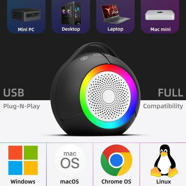 Alt view image 6 of 7 - USB Computer Speakers for Desktop PC | Portable Plug-N-Play Laptop Speakers with Dynamic RGB Light, Ultra-Clear Sound, Loud Volume, Deep Bass, Touch Control, Compatible with Windows, macOS, ChromeOS