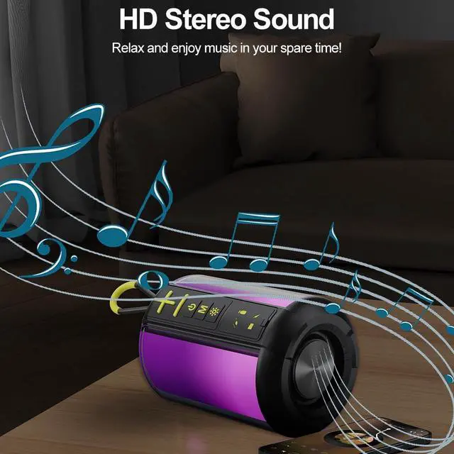 Alt view image 6 of 6 - Portable Bluetooth Speaker with AUX Input, 8W Loud Stereo Sound, RGB Light, TF-Card/USB Flash Drive Input, Wireless BT 5.3 Dual Stereo Pairing, for Home Outdoor Travel