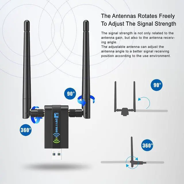 Alt view image 6 of 7 - Wireless USB WiFi Adapter for PC: 1300Mbps 5G/2.4G Dual 5dBi High-gain Antennas WiFi Adapter for Desktop PC Wireless Network Dongle for Windows11/10/7