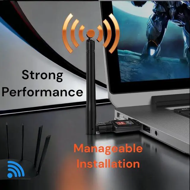 Alt view image 7 of 7 - AC600 Mbps Dual Band Internet USB WiFi Adapter for desktop PC 2.4/5GHz, Desktop-Laptop wifi adapter Wireless Receiver Network Dongle with Antenna, Compatible with Windows11.10/8/7/XP/VISTA, MAC, LINUX