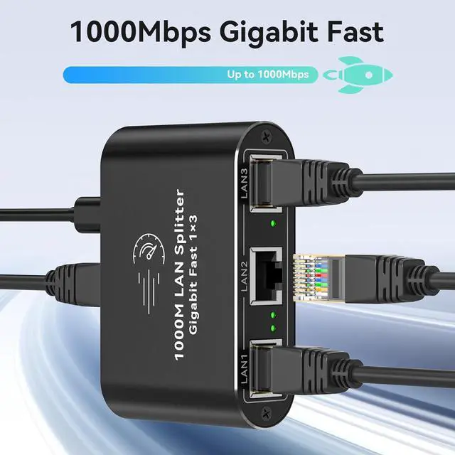 Alt view image 3 of 7 - Ethernet Splitter 1 to 3 1000Mbps Internet Cable Splitter 1 in 3 Out High Speed Either Network Splitter Gigabit Dual LAN RJ45 Port Router Switch Work with Cat6/7/8 Cable