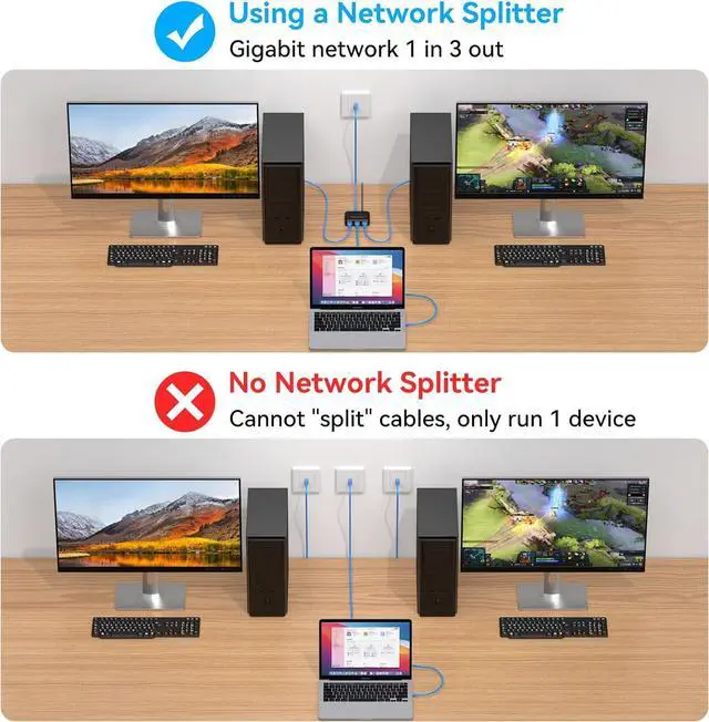 Alt view image 4 of 7 - Ethernet Splitter 1 to 3 1000Mbps Internet Cable Splitter 1 in 3 Out High Speed Either Network Splitter Gigabit Dual LAN RJ45 Port Router Switch Work with Cat6/7/8 Cable