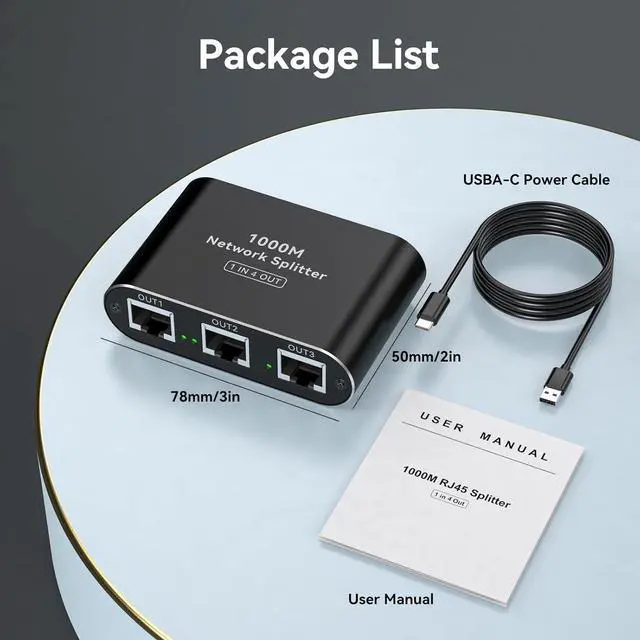 Alt view image 7 of 7 - THXCDBID Ethernet Splitter 1 to 4 1000Mbps LAN Splitter Network Switch Ethernet Switch Suitable for Cat6/7/8 Cable with USB C Power