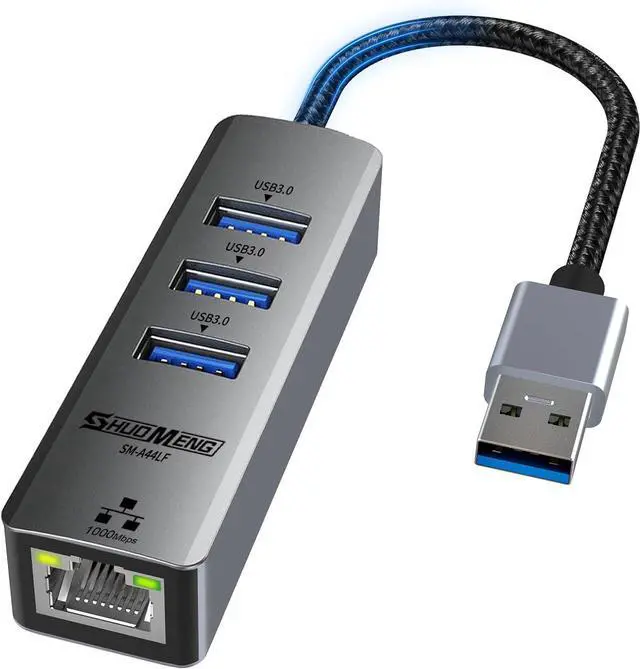 Main image of USB to Ethernet Adapter, 4-in-1 USB LAN Ethernet hub for Laptop, USB3.0 to RJ45 Hub with 3*USB 3.0, Gigabit 1000Mbps, Compatible for MacBook, Surface Pro, Windows11/10/8/7, XP, Chromebook and More