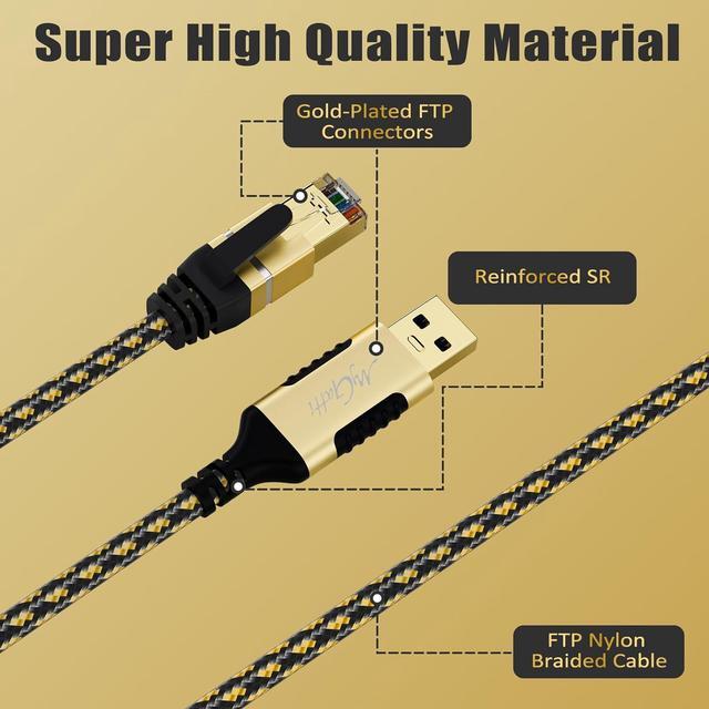 Alt view image 2 of 7 - USB to Ethernet Cable 100FT, USB-A 3.0 to RJ45 Cable, FTP, 1Gbps High-Speed-Shielded LAN Network Cable, Directly Connected, Compatible with Laptop, PC, MacBook, Switch, Windows, macOS, Linux