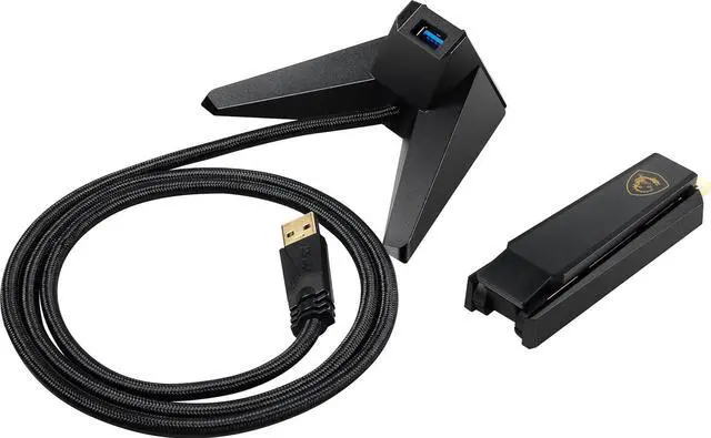 Alt view image 2 of 7 - MSI AXE5400 WiFi 6E USB Adapter - WLAN up to 5400 Mbps (6GHz, 5GHz, 2.4GHz Wireless), USB 3.2 Gen 1, MU-MIMO, 2X High-Gain Tri-Band Antennas, Beamforming, WPA3 - Cradle Included