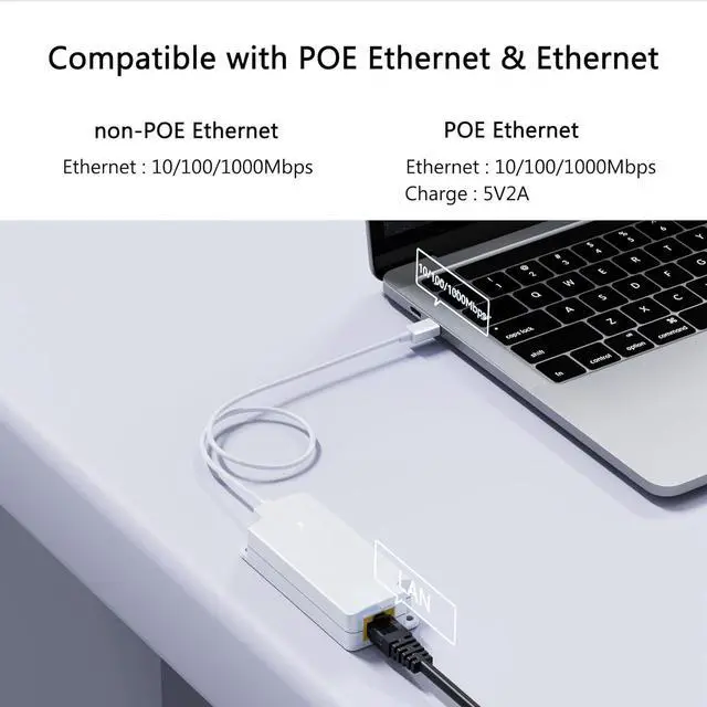 Alt view image 3 of 6 - Gigabit PoE to USB C Converter for Smart Phone/Tablet, USB-C to Ethernet Adapter with 10W Charging, Power & Data 2-in-1 RJ45 Port to Type-C Adapter, 10/100/1000Mbps High Speed Plug & Play,IEEE802.3af