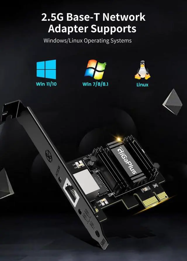 Alt view image 4 of 6 - 2.5Gb PCIe Network Card, GiGaPlus 2500Mbps Ethernet Interface Adapter, with Realtek RTL8125B, Wake on LAN, 2.5G NIC Compliant Windows/Linux/MAC OS