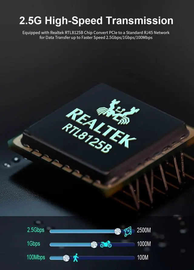 Alt view image 2 of 6 - 2.5Gb PCIe Network Card, GiGaPlus 2500Mbps Ethernet Interface Adapter, with Realtek RTL8125B, Wake on LAN, 2.5G NIC Compliant Windows/Linux/MAC OS