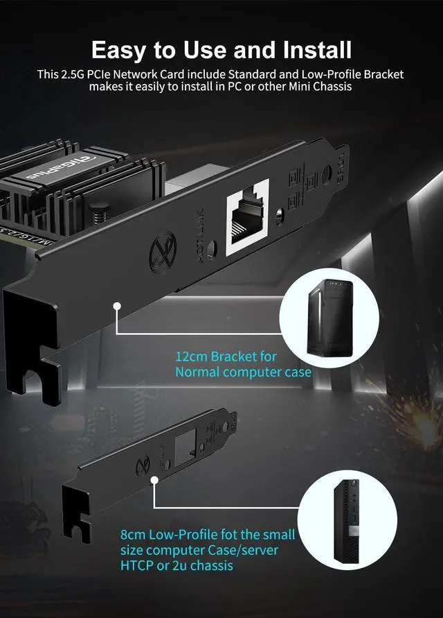 Alt view image 5 of 6 - 2.5Gb PCIe Network Card, GiGaPlus 2500Mbps Ethernet Interface Adapter, with Realtek RTL8125B, Wake on LAN, 2.5G NIC Compliant Windows/Linux/MAC OS