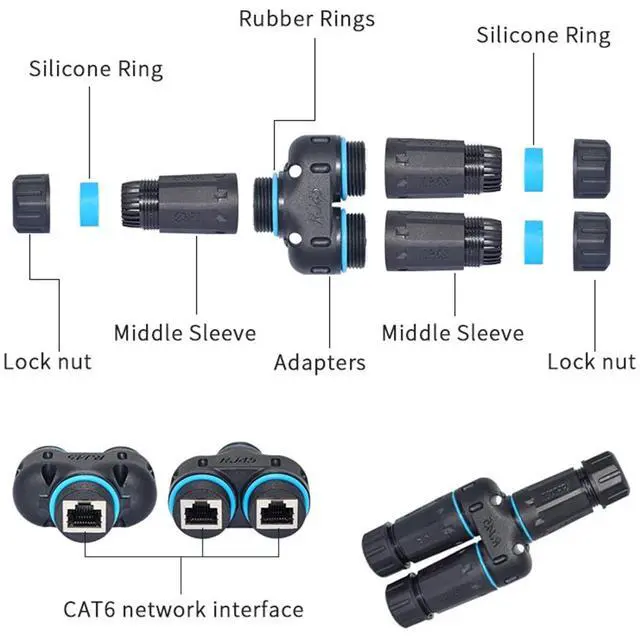 Alt view image 4 of 7 - IP68 Waterproof RJ45 Coupler Splitter, Waterproof Ethernet Coupler 1 in 2 Out Splitter IP68 Ethernet Outdoor LAN Cable Connector for Cat5/Cat5e/Cat6/Cat7/Cat8 Ethernet Cable (1 Pair Female)
