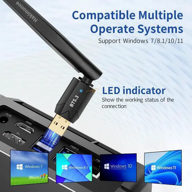 Alt view image 3 of 7 - Long Range USB Bluetooth 5.3 Adapter for PC Desktop, 150M Wireless Transmitter Dongle for Windows 11/10/8.1 Laptop Computer Pair Bluetooth Headset Headphones Speaker Mouse Keyboard Printer Plug n Play