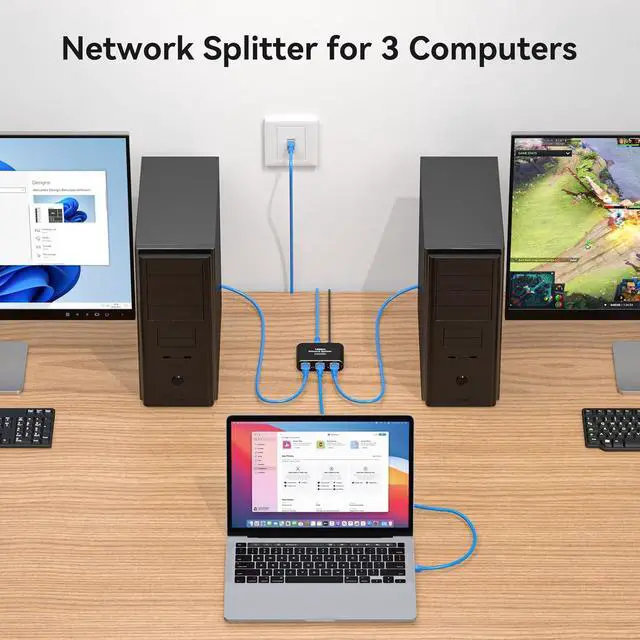 Alt view image 4 of 7 - THXCDBID Ethernet Splitter 1 to 3 High Speed LAN Splitter 1000Mbps Gigabit RJ45 Ethernet Switch with USB C Power Cable for Cat5/5e/6/7/8 Cable