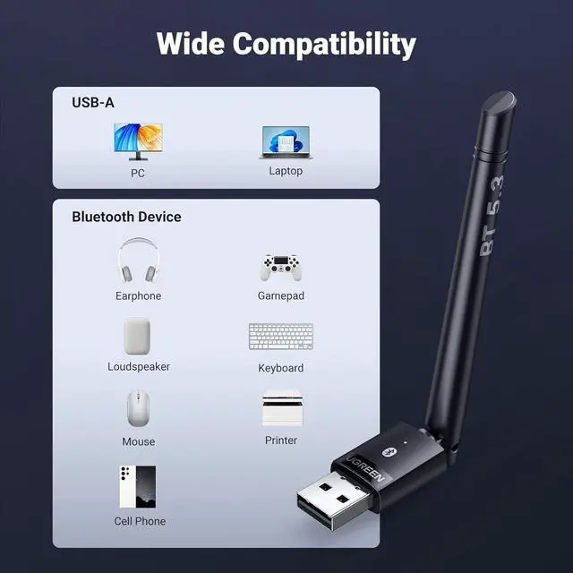 Alt view image 7 of 7 - Long Range Bluetooth 5.3 Adapter for PC USB Bluetooth Dongle Wireless Bluetooth Transmitter Receiver for Bluetooth Mouse Keyboard Headphones Speakers for Win11/10/8.1 (Plug & Play)